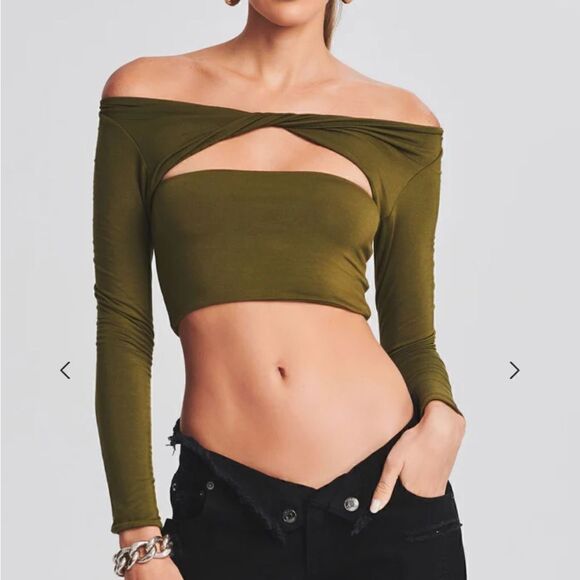 SER.O.YA Ellis Olive Crop Top | Size S - Picture 1 of 7